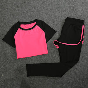 Sexy 2 pieces set yoga t-shirt and trousers sport