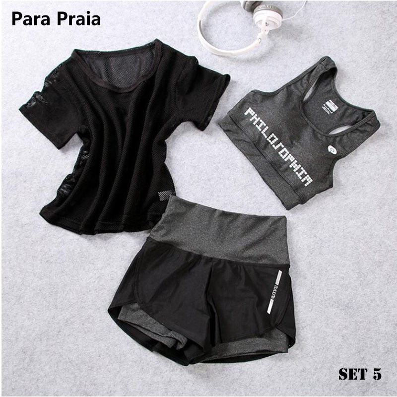 High Waist Three Piece Yoga Set Sportswear